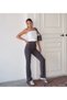 Women's Anthracite Crepe Fabric Lycra Front-Waist Spanish Flare Palazzo Trousers - 5