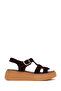 Women's Brown Ankle Buckle Thick Sole Suede Leather Comfort Sandals 26Sfd341610