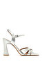 Women's Silver Ankle Buckle High Thick Heeled Metallic Leather Sandals 26Sfd161932