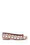 Women's Brown Monogram Patterned Genuine Leather Ballerinas, Summer Shoes 24Sfd12076F