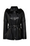 Hillary Women Black Collar Fur Hooded Leather Coat 25Wge56051M