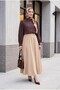 Imported Lycra Crepe Flared Skirt with Elastic Waist - Beige - 4