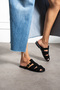 Pimela Black Suede Women's Slippers with Gold Accessories and Belt Buckle Detail - 7