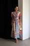 Blue Patterned Button Detailed Belted Midi Length Premium Linen Dress - 2