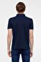 Navy Blue Slim Plain Zippered Polo Collar T-Shirt - 7
