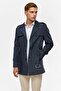 Navy blue slim straight coat - 5
