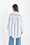 Blue Striped Oversize Wide Cut Linen Shirt - 2