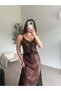 Coffee Lace Satin Dress - 5