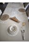 Double-Sided Runner American Service Tableware Presentation Set/For 6 People/One Side Gold Faux Leather;Other Side Ecru (Light Cream Velvet)/1 Runner,6 Plates,6 Coasters,6 Spoon Holders