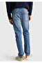 Men's Light Blue Cotton Blend Slim Fit Denim Trousers with Logo Label on the Back and Pockets - 3