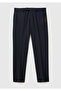 Men's Navy Blue Viscose Blend Buttoned Classic Cut Trousers - 2