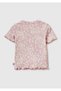 Girl's Dusty Rose Logo Printed Ribbed Crew Neck T-Shirt with Ruffle Detail - 2