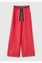 Women's red viscose blend striped wide leg trousers with belt