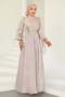 Yoryo Silk Hijab Evening Dress with Pleated and Stone Brooch Detail Taş 1244 - 3