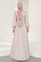 Yoryo Silk Hijab Evening Dress with Pleated and Stone Brooch Detail Taş 1244 - 6
