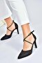 Black Satin Fabric Pointed Toe Women's Heeled Shoes M246066704