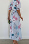 New Season Women's Short-Sleeved Double-Breasted Collar Side Tie Patterned Long Single Jersey Dress - 4