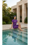 2154_Women's Printed Boneli Semi-Closed Strappy Covered Bustier Lined 3-Piece Hijab Swimsuit Set - Purple - 4