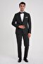 Slim Fit Double Slit Flotant Pocket Removable Satin Collar Black Groom Suit Tuxedo Suit Black 083