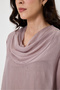 Women's Powder Italian Degaje Collar Long Sleeve Lined Silk Blouse 38 - 42 Size - 5