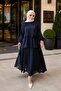 Navy Blue Skirt Suit with Lace Detail on the Front - 2