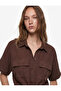 Tie-Up Detail Comfortable Fit Cargo Pocket Short Sleeve Shirt Collar Crop Blouse - 3