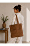 Women's Brown Zippered Hand and Shoulder Bag Fabric Cloth Bag Dekado Special Sewing Creation - 2