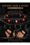 Premium Natural Stone Design Leather Bracelet Series – Real Natural Stone Red Agate and Onyx