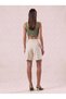 Shorts Women's Beige Pocketed Belted Cotton Short Loose Comfortable Mom Fit Barrel Wide Leg Summer Shorts - 7