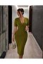 Double Breasted Collar Short Sleeve Pencil Dress Pistachio Green 582868 - 2