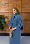 Women's Beaded Embroidered Bat Sleeve Denim Dress - 6