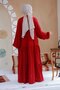 Layered Pleated Burgundy Hijab Dress 20612Br - 3