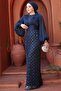 Bead Embroidered Navy Blue Hijab Evening Dress 4961L