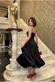 Women's Strapless Stone Embroidered Degaje Collar Zippered Midi Length Lined Graduation Evening Dress - 2