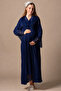 Effortt Navy Maternity and Postpartum Nightgown Set with Robe - 2