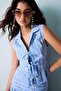 100% Cotton Fitted Shirt Collar Striped Sleeveless Blue Blouse H9075Ax26Sm - 2