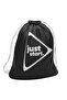 حقيبة رياضية من القماش برباط من Just Drawstring، حقيبة ظهر سوداء برباط، حقيبة رياضية مطبوعة بحزام أبيض - 3