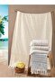 100% Cotton Jacquard Peshtemal - 90X170 cm Large Size Fringed Summer Bath Towel - Beige - 2