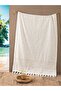 100% Cotton Jacquard Peshtemal - 90X170 cm Large Size Fringed Summer Bath Towel - Beige