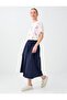Navy Blue 100% Cotton Regular Waist Comfortable Cut Midi Skirt - 3