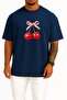 Oversized Cherry and Ribbon Chest Design Unisex T-Shirt