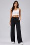 Women's Pocketed Elastic Waist Bootcut Ribbed Leggings Black Sports Sweatpants - 5