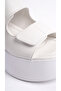 White Skin High Sole Double Velcro Two Stripes Summer Women's Wedge Heeled Sandals - 6