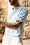 Alten Baby Blue Polo Collar 100% Cotton Knitwear Men's Tshirt - 3