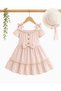 Girls' Hat-And-Headband Dress with Tie-Up Bows on the Shoulder in Turquoise Fabric - 2