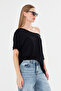Natural Viscose Women's Boat Neck Off Shoulder Loose Double Sleeve Cotton Soft Textured Black Basic Blouse - 4