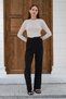 Black Women's High Waist Pleated Fabric Trousers Wide Leg Loose Fit Stylish Office Pants - 5
