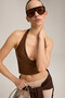 Eyna Women's Halter Neck Thick Strap Open Back Crop Brown Blouse - 4