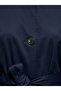 Women's Button Closure Waist-Tied Long Navy Blue Trench Coat - 15369028 - 2