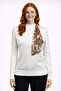 Ecru Half-Throat Knit Sweater with Scarf Detail